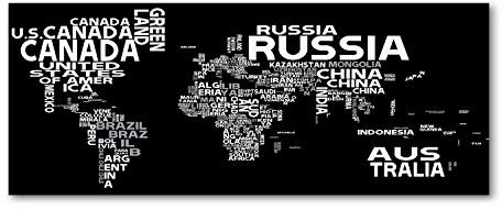 Tulup Crédence de cuisine 125x50cm Dosseret en verre Fond de hotte Verre de sécurité trempé Splashback Guard - Cartes et drapeaux - Noir et blanc - Carte Du Monde Avec Sous-Titres