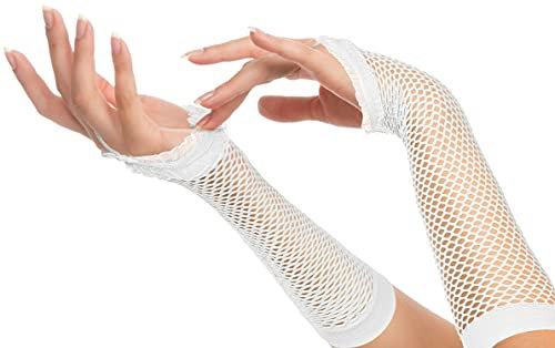 Balinco Rockige Netzhandschuhe 80er / 90er Jahre für Damen & Mädchen (Lang - Weiß)