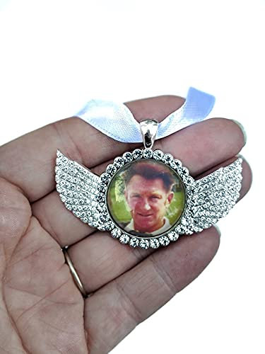 Angel Wings Diamanté Hanging Decoration Memorial Bouquet Charm Keepsake for Wedding Funeral Bridal Gift Sparkle Personalised Photo Present