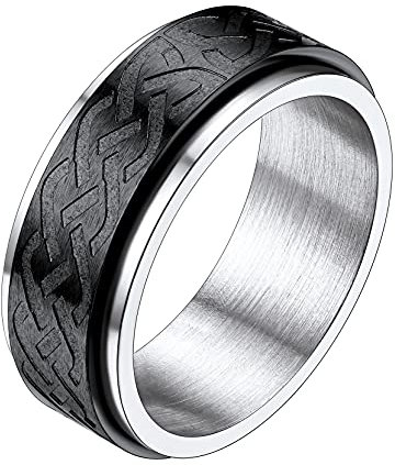 Richsteel schwarz drehbarer Fingerring 10mm breit Zappel Bandring Keltischer Knot Fingerring Punk Bandring mit Geschenkebox für Paar Pärchen