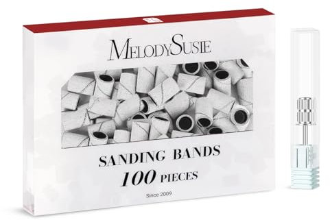 MelodySusie Sanding Bands for Nail Drill Mandrel Bits, 100Pcs 180 Fine Grit Nail File Sanding Bands for Polishing and Shaping Acrylic Nails Gel Manicures Pedicure, Zebra