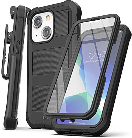 Encased Belt Case Designed for iPhone 13 Mini Case with Built-in Screen Protector and Holster Clip Phone Holder (Falcon Black) (iPhone 13 Mini)
