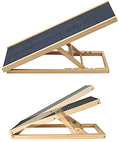 Hohe Traktion Hunderampe, Folding Tragbare Hölzerne Hunderampe für All Klein Groß Tiere - 100cm Lang und Verstellbar von 30cm Bis 60cm - Ausgelegt für 40KG - Leichte Hundeauto Rampen für Bett, Couch