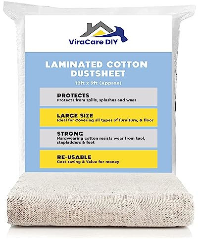 Laminated Cotton Dust Sheets for Painting & Decorating 12'x9' (3.6mx2.7m) | Paint Sheets | Drop Cloth | Painting & Paint Cover Sheets | Dust Sheets for Furniture | Reusable (5)