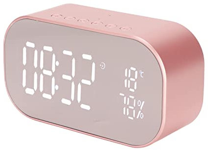 Digitaler Wecker, 2200 MAh UKW-Radio, Multifunktionswecker, mit Bluetooth-Lautsprecher, mit Externer Antenne, für das Schlafzimmer zu Hause, Geschenk für Kinder(Roségold)