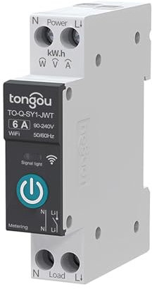 TONGOU DIY 1P+N Hutschriene WiFi Smart Switch|6A WLAN Intelligenter Relais Schalter|iOS Android App|TUYA/Smart Life App Remote|para Smart Home|con Metering|Voz y Temporización