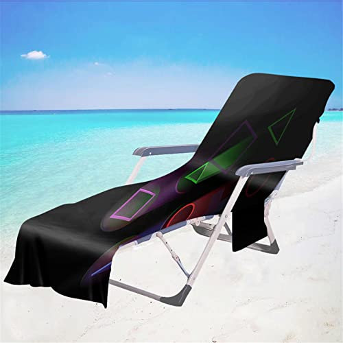 FANSU Schonbezug für Gartenliege, 3D Gamepad Strandliegenauflage mit Taschen Weich Strandtuch Badetuch Mikrofaser Pool Handtuch für Strand, Reisen, Schwimmen, Outdoor (Neon Dreieck,75x210cm)