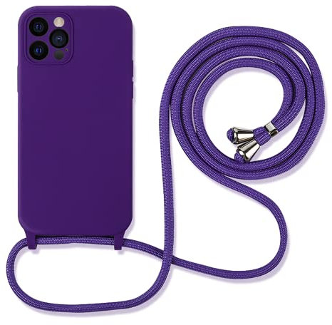 Hadwii Coque pour 14 Étui avec Cordon de Collier, Silicone Souple Doublure en Microfibre Douce Anti-Rayure Antichoc Protection Bumper Réglable Lanyard Housse pour iPhone 14, Violet