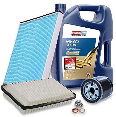 ATEC Germany Inspektionspaket Filterset mit 1x Ölfilter; 1x Luftfilter; 1x Innenraumfilter; 1x Ölablassschraube; 1x Motoröl 5W-30 WIV ECO SAE 5 l, KOMPATIBEL MIT - TOYOTA AVENSIS, COROLLA