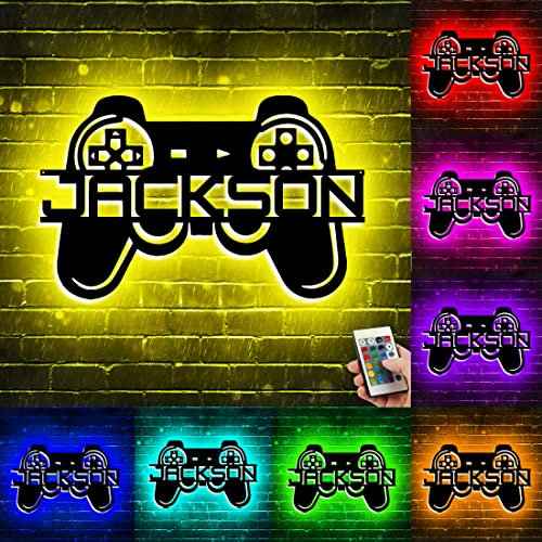 Insegna al neon personalizzata per decorazione da parete per camera da letto, nome personalizzato, gamepad, luce notturna al neon a LED, alimentazione USB, telecomando con 16 colori che cambiano
