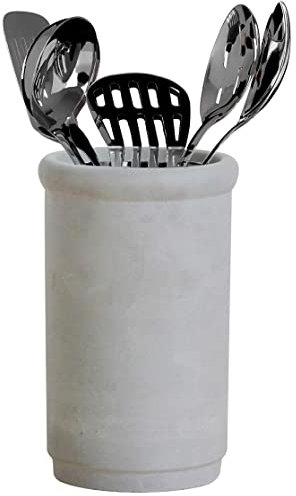 Olly & Rose Provence Toughened Ceramic Utensil Holder 18cm - Kitchen Utensil Holder and Bathroom Use (Light Grey)
