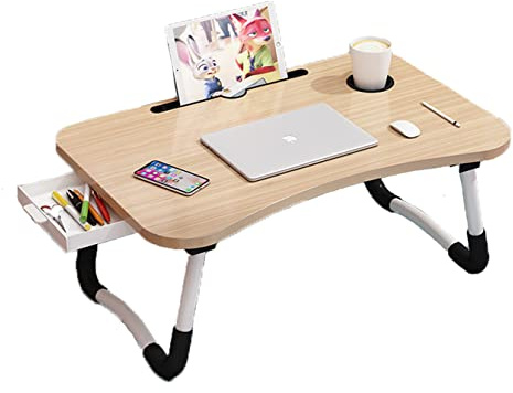 BSTMOME Laptop Desk Bed Stand Foldable Laptop Table Folding Breakfast Tray Portable Lap Standing Desk Reading and Writing Holder with Drawer for Bed Couch Sofa Floor (Brown)