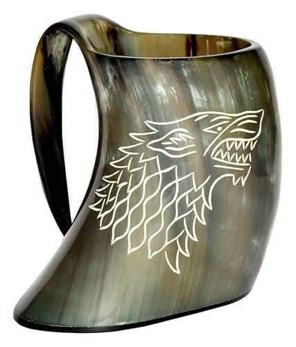 Bierkrug Vintage Bierhorn Becher Weinbecher Wikinger Horn Trinkbecher Krug Bierhorn Becher Wolf Geschnitzt Horn Becher
