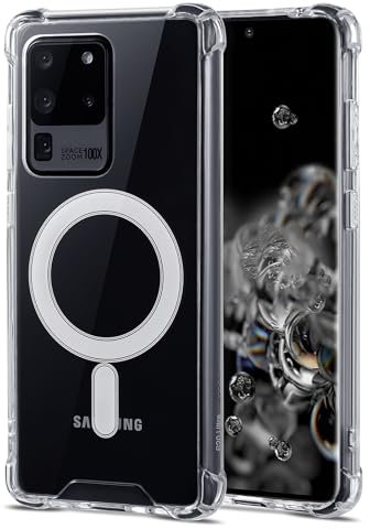 JProtect für Samsung Galaxy S20 Ultra Hülle für Magsafe (TOP Schutz & Magnetkraft) Magnetische Handyhülle Transparent für Samsung S20 Ultra - Hülle Magnet für MagSafe Zubehör Case Stoßfest