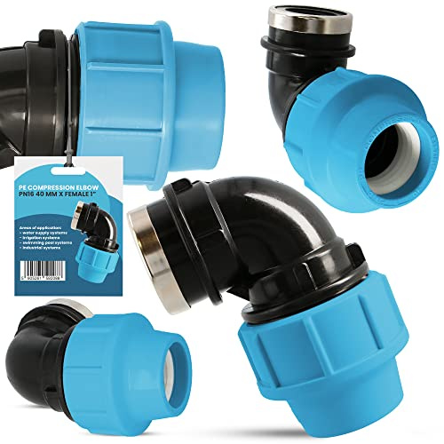 PE Rohr Winkel 90° Bogen PN16 (40 mm x 1'' IG) Kupplung Fitting Wasserrohrbogen L-Stück Bewässerungssystem Wasserleitung Wasserrohr Verbinder Garten Versorgungsleitung Pipeline Sprinklersystem