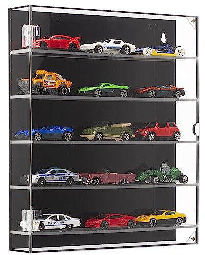 KISLANE 5-Tier Acrylic Display Case for Toy Cars & Matchbox Cars, Transparent Showcase with Magnetic Switch Door