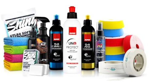 Politurset: Rupes Politur Set + Royal Pads Premium Polierpads + Dr. Wack Versiegelung für Lack- & Scheiben + Zubehör - Auto Politur | 19-teilig