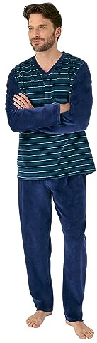 Damart Homme Pyjama | Maille velours, Coton, Col V, Manches longues, Vêtement de Nuit
