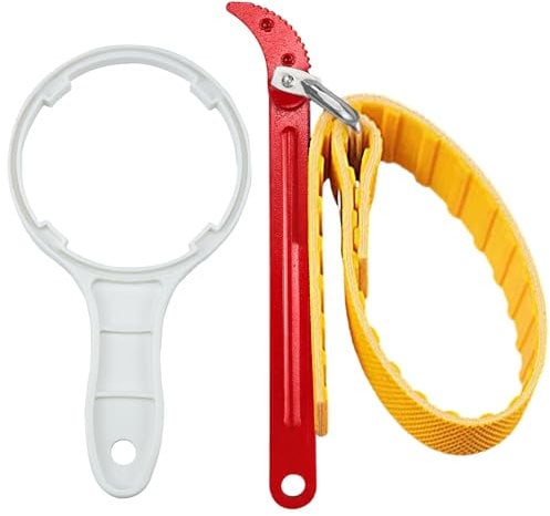 Clé à Sangle Universelle Réglable et 10 Porte Filtre Eau 50-150mm Clé Filtre à Huile pour Tuyau Pommeaux de douche RéParations De Plomberie Ouvre-bocal Décapsuleur