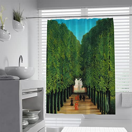 LANDERSION Henri Rousseau Rideaux de Douche de Ruelle Ensemble de Rideaux de Douche Verts avec Crochets Doublure de Rideau de Douche Aquarelle Classique rétro pour Salle de Bain W200 x L220cm