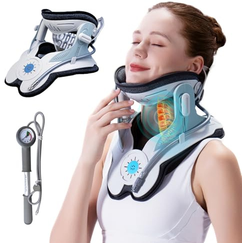 ALPHAY Cervical Neck Traction Device, Neck Stretcher for Cervical Pain Relief, Air Pump Neck Brace with 3 Power Traction and 8 Airbag Support, Neck Decompression and Neck Tension Relief
