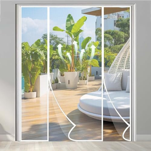 Fliegengitter Tür Magnet, Insektenschutz Doppeltür Fliegengitters, Ideal für Schiebetür Balkontür Ohne Bohren, Weiß, 240×250cm