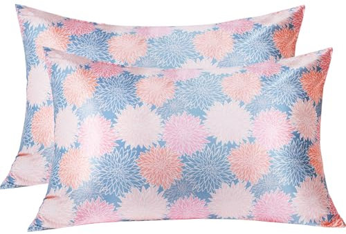 MANSPHIL Queen-Seiden-Kissenbezüge für Haar und Haut, 100 % Seide, Blumenmuster, 50,8 x 91,4 cm, 2 Stück