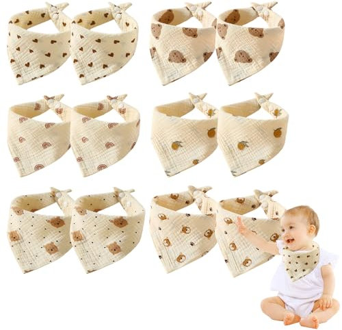 MEYAGOT Bavoirs Bebe Triangle,12 pièces Bavoirs Bébé Naissance,Bavoirs Triangulaires Pour bébé,Bebe Nouveau Né Bandana Coton Pour Nourrissons,Garçons,Filles,Unisexe,Boutons Réglables