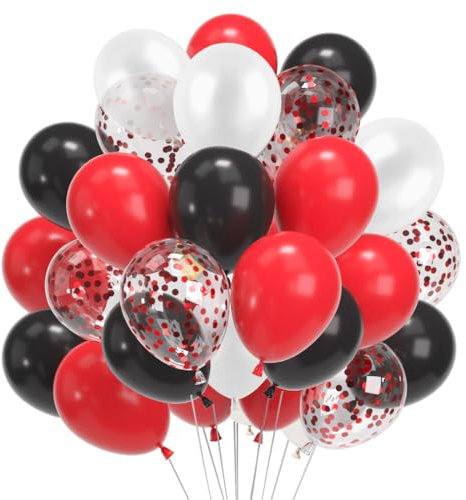 60 Luftballons Rot Weiß Schwarz, 12” Rot Konfetti Latex Ballons, Rot Weiss Luftballons, Helium Balloons für Geburtstag Valentinstag Verlobung Hochzeit Graduierung Feier Deko