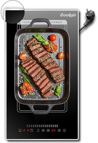 Cooksir Plug in Induction Hob with Frame, 30CM Induction Hob 2 Rings with Flexible Zone for Grill, Framed Protective Glass, Built-in Double Induction Cooktop, Black, 2800W, Timer, Safety Lock, 13Amp