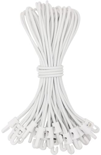 WMZOBH Lot de 25 tendeurs élastiques courts avec crochets - 25,4 cm - Petits crochets de bâche (blanc)