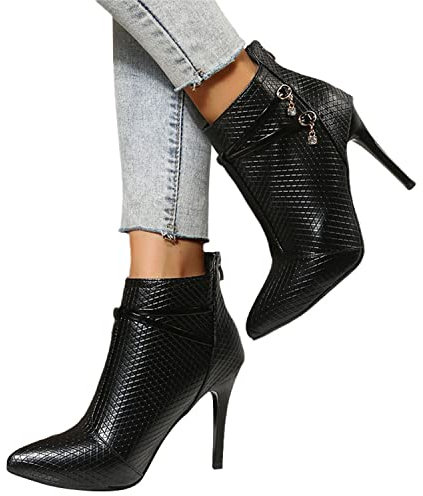 tinbarry Donna Stivali a Punta con Tacco a Spillo Stivali con Tacco Alto Stivaletti con Zip in Pelle Eleganti alla Moda