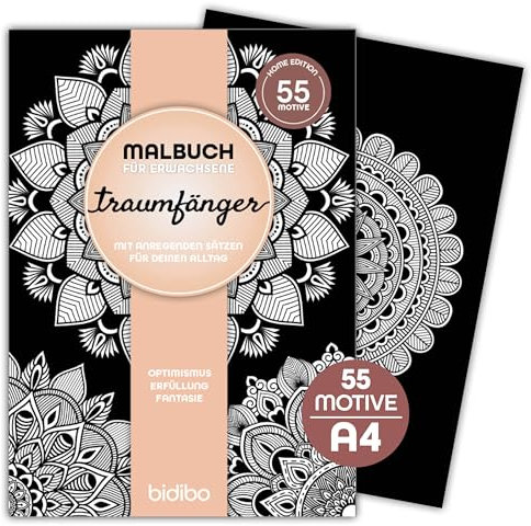 TRAUMFÄNGER Mandala Malbuch A4 für Erwachsene - 55 Motive im bidibo Ausmalbuch A4 mit inspirierende Sprüche für Senioren, Frauen & Mädchen - Entspannung Ruhe, reduziere Stress, erlebe Kreativität neu