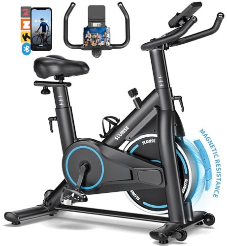 Heimtrainer Fahrrad mit App, SLUNSE Leises Hometrainer Ergometer mit Verbessertem LCD-Monitor, Spinning Bike Indoor mit Verstellbarem Widerstand, Fitnessbike bis 350LBS für Kardio-Training zu Hause