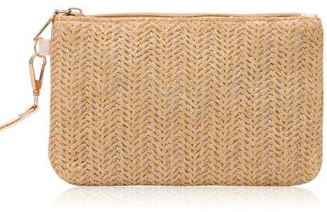 Risipu Womens Straw Clutch Bag Woven Handbag Bohemian Summer Beach Bags Purse Zipper Wristlet Bag Straw Clutch Purse Straw Handbag for Women Girls (Yellow)