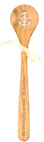 Dekolando Kochlöffel personalisiert mit Name/Wunschtext und Anker Motiv - Holzlöffel zum Kochen - Küchenhelfer aus Kirschholz Holzkochlöffel maritim graviert