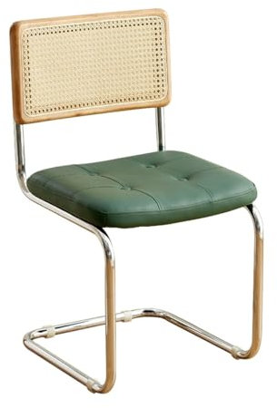 Mid Century Rattan-Stuhl für Esszimmer, armlos, gepolsterte Küchenstühle mit Rückenlehne und Bogenbeinstütze, Verhandlungsstuhl in Grün mit Original-Holz-Finish