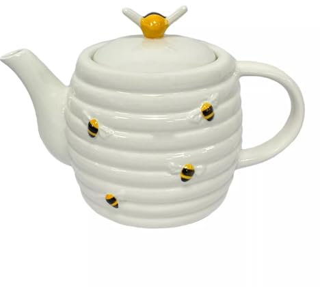 Honey Bees Teapot Adorable Ribbed Design with Hand-Painted Bees Home Decor G-23