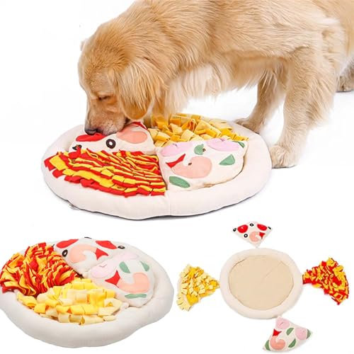 Emmi-pet Schnüffelteppich Pizza - Intelligenzspielzeug für Hunde 50x50 cm | Geruchstraining & Belltraining | langsames Fressen | maschinenwaschbar | freundliches & weiches Material