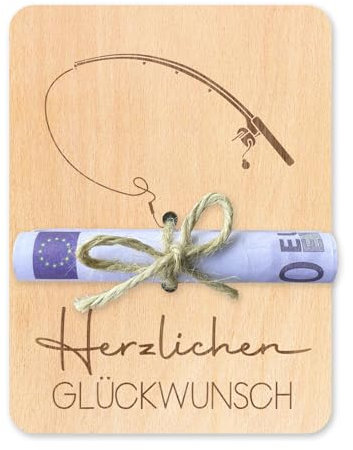 Sugeru Geldgeschenke Verpackung aus Holz 12 x 9 cm - Wunscherfüller - Geldgeschenk Geburtstag - Angler Geschenk - Fahrrad Geschenke - Geldkarte Geburtstag - Reisegutschein Verpackung (Angelrute)