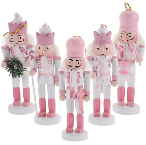 Veemoon 5 Stück Kleine Nussknacker-Hängeornamente Weihnachtsbaum-Soldat- Weihnachts-Hängefiguren Nussknacker Aus Holz Kunsthandwerk Rosa Nussknacker Für Heimdekoration Partygeschenk