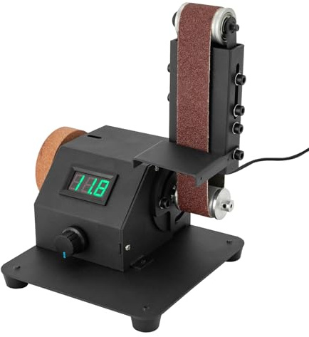 Mini Bandschleifer 350W, 8500r/min Tellerschleifer mit Digitale Anzeige, 30 * 380mm Band 70mm Schleifscheiben Polierschleifmaschine Kantenschärfer Schleifmaschine
