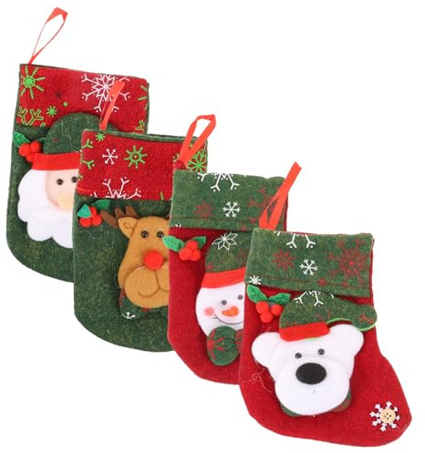Amosfun 4stücke Weihnachtsgeschenkbeutel Weihnachtsstrumpf Weihnachtsbaum-hängesocken Geschenktüte Mit Schneemann Elch Und Weihnachtsmannmotiven Für Dekoration Und Geschenke