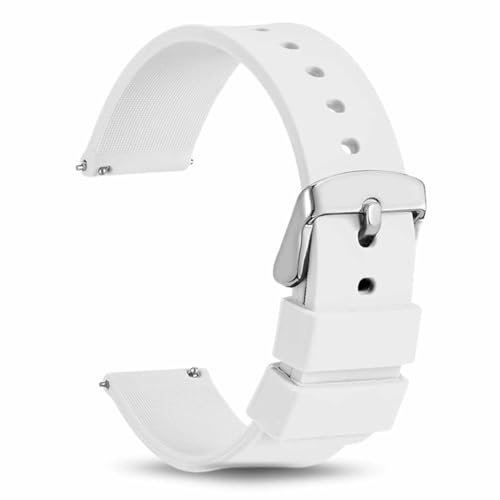 TECHZOCO Correa reloj silicona, Banda de Reloj de Silicona, Correa de Reloj Deportiva, Banda de Reloj Universal, Pulsera de Reloj Silicona, liberación rápida (Blanco (Hebilla plateada), 22 mm)