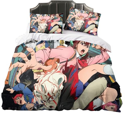 Xinchangda DAN DA DAN Bettwäsche-Set Turbo Granny Okarun Anime Bettwäsche-Set, 3D-Druck, superweiche Mikrofaser, Cartoon-Motiv, Bettbezug und Kissenbezug