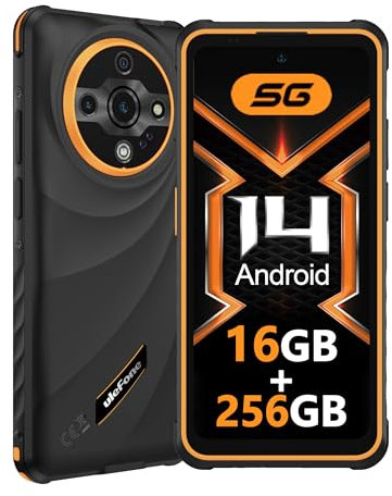 Ulefone Armor X31 Pro Téléphone Portable Incassable 5G, 6050mAh Batterie Smartphone 16Go+256Go/SD-2TB Android 14 Caméra 64MP+25MP, 6,56 120Hz 3-Slots/Flashlight/Face ID/Fingerprint/GPS/OTG/NFC Orange
