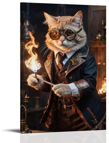 XMHYHMY Poster animal chat dans des verres avec baguette de feu Harry Potter Décoration murale moderne à suspendre 20 x 30 cm