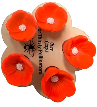 Bee Insect Drinking Cup – Colorful Pollinator Water Source with Safe Hydration for Bees – Eco-Friendly Outdoor Design for Garden, Balcony, Patio – Attract & Nourish Thirsty Pollinators (Red)