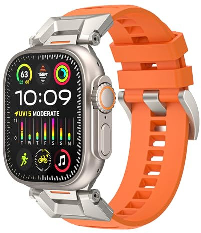EAMOM Para Apple Watch band 49mm 46mm 45mm 44mm 42mm Correas de reloj de goma fluorada décima correa FKM impermeable(Orange,49mm)