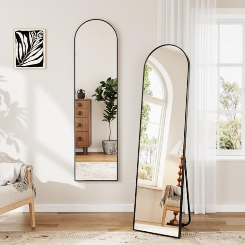 Dripex 150x40cm Full Length Arched Mirror, Full Body Floor Mirror with Stand, Premium Metal Frame, Leaning, Freestanding, Wall-Mounted for Bedroom, Living Room & Entryway, Black